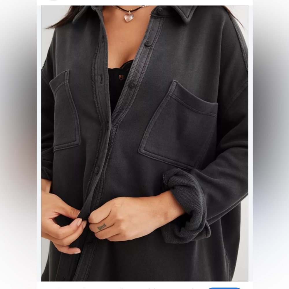 aerie Black Button-Down Shirt Jacket